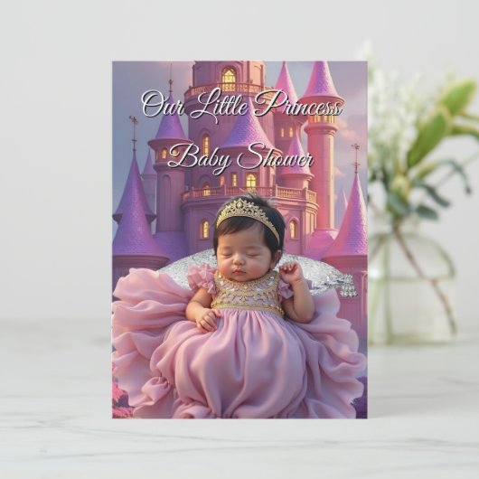 Paarse Gouden Prinses Baby shower Castle Kaart (Staand voorkant)