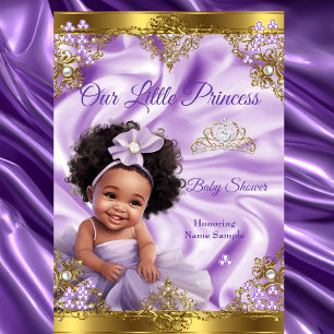 Paarse Gouden Prinses Baby Shower Etnische Meisje Kaart