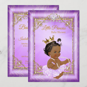 Paarse Gouden Prinses Baby Shower Etnische Meisje Kaart