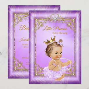 Paarse Gouden Prinses Baby Shower Meisje Kaart