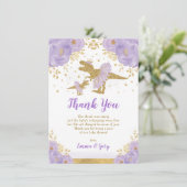 Paarse gouden prinses dinosaurus tutu tiara baby m bedankkaart (Staand voorkant)