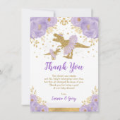 Paarse gouden prinses dinosaurus tutu tiara baby m bedankkaart (Voorkant)