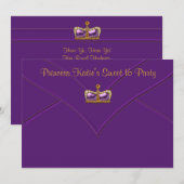 Paarse Gouden Prinses Kroon Sweet 16 Party Kaart (Voorkant / Achterkant)