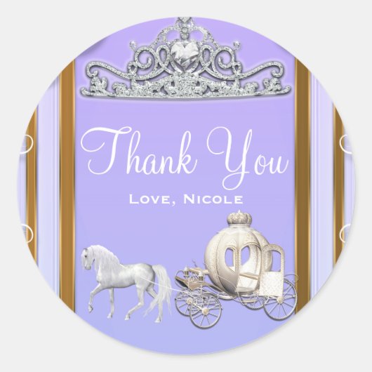 Paarse gouden prinses kroonkoets lief 16 feest ronde sticker (Voorkant)