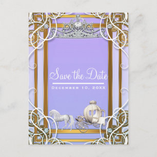 Paarse gouden prinses kroonwagen Save the Date Aankondigingskaart