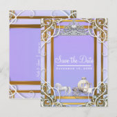 Paarse gouden prinses kroonwagen Save the Date Aankondigingskaart (Voorkant / Achterkant)