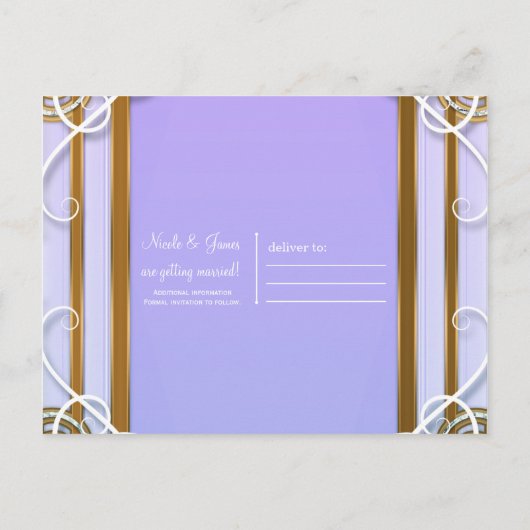 Paarse gouden prinses kroonwagen Save the Date Aankondigingskaart (Achterkant)