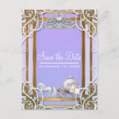 Paarse gouden prinses kroonwagen Save the Date Aankondigingskaart (Voorkant)