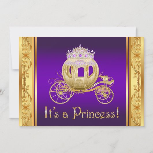 Paarse Gouden Prinses Meisje Baby Douche Uitnodigi Kaart (Voorkant)