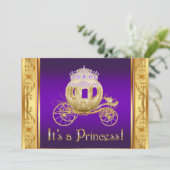 Paarse Gouden Prinses Meisje Baby Douche Uitnodigi Kaart (Staand voorkant)