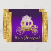 Paarse Gouden Prinses Meisje Baby Douche Uitnodigi Kaart (Voorkant / Achterkant)