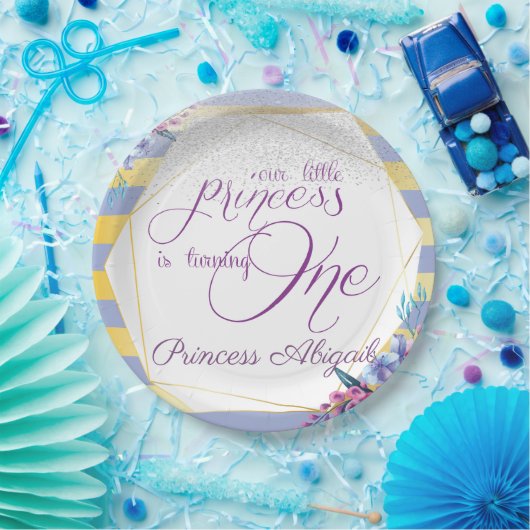 Paarse gouden prinses verjaardag papieren bordje (Feest)
