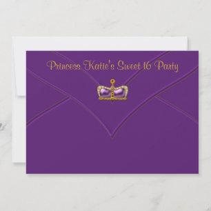 Paarse Gouden Prinsessen Kroon Sweet 16 Feest Kaart