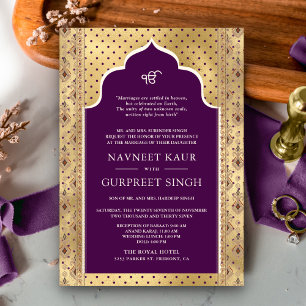 Paarse Gouden QR Code Anand Karaj Sikh-huwelijk Kaart