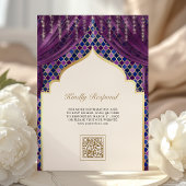 Paarse Gouden Quatrefoil QR Code Sikh Huwelijk Kaart