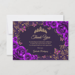Paarse Gouden Quinceanera Bedankkaart