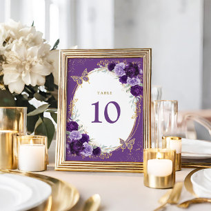 Paarse Gouden Quinceanera Bloemenvlinder Verjaarda Kaart