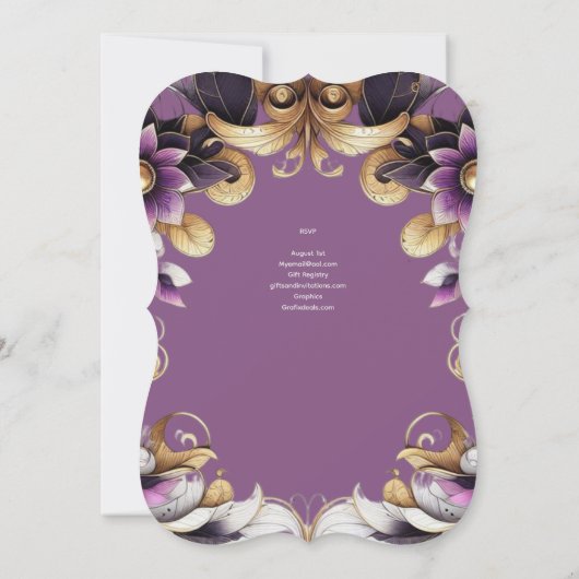 Paarse gouden quinceañera jurk kaart (Achterkant)