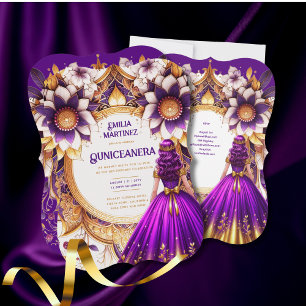 Paarse gouden Quinceañera-jurk Prinses Sweet16 Kaart