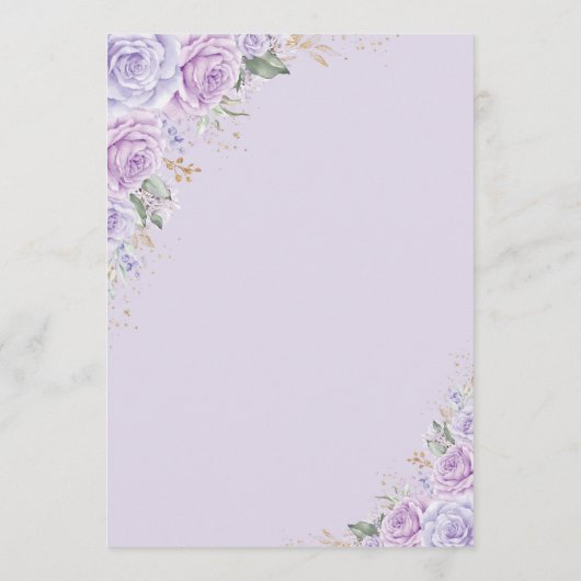 Paarse gouden Quinceanera Mis Quince 15 Anos Menu (Achterkant)