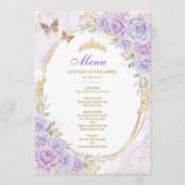 Paarse gouden Quinceanera Mis Quince 15 Anos Menu (Voorkant)