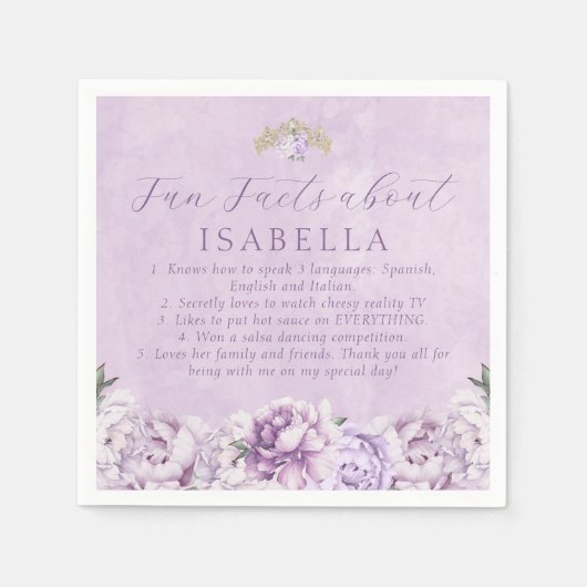 Paarse Gouden Quinceañera Party Leuke Feiten Serve Servet (Voorkant)