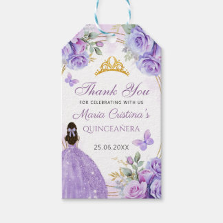 Paarse Gouden Quinceañera Prinsessen Kroon Vlinder Cadeaulabel