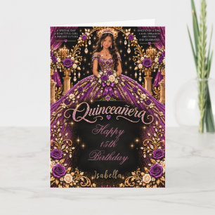 Paarse Gouden Quinceañera Viering Kaart