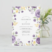 Paarse Gouden Ranunculus Eucalyptus Bruiloft Kaart (Staand voorkant)