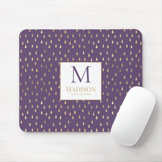 Paarse Gouden Regendruppel Moderne Trendy Monogram Muismat (Met muis)