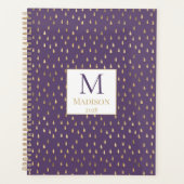 Paarse Gouden Regendruppel Moderne Trendy Monogram Planner (Voorkant)
