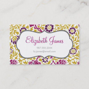 Paarse & Gouden Retro Bloemen Damask Visitekaartje