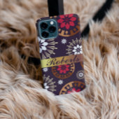 Paarse Gouden Rode Retro Patroon Naam toevoegen iP Case-Mate iPhone Case