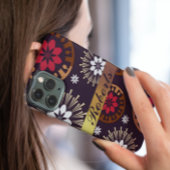 Paarse Gouden Rode Retro Patroon Naam toevoegen iP Case-Mate iPhone Case