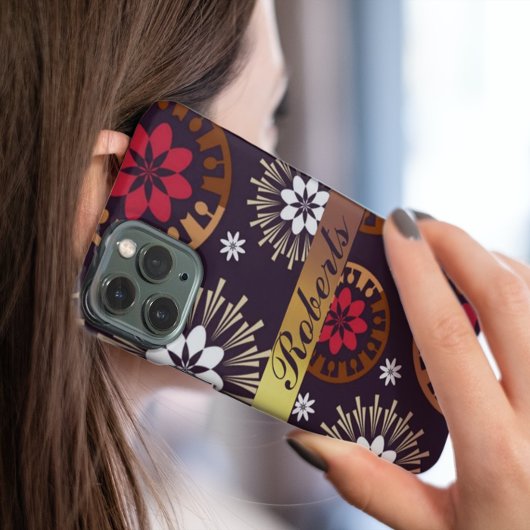 Paarse Gouden Rode Retro Patroon Naam toevoegen iP Case-Mate iPhone Case