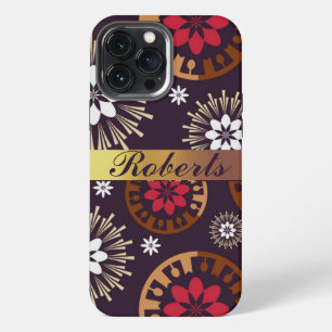 Paarse Gouden Rode Retro Patroon Voeg Naam Toe iPh iPhone 13 Pro Max Hoesje
