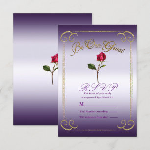 Paarse & Gouden Rode Roos Schoonheid Bruiloft RSVP Kaart
