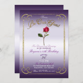 Paarse & Gouden Rode Rose Beauty Verjaardagsfeest Kaart (Voorkant / Achterkant)