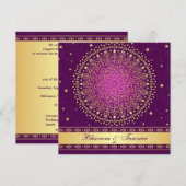Paarse gouden rolstenen uitnodigen kaart (Voorkant / Achterkant)
