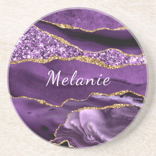 Paarse gouden ronde Onderzetter met aangepaste naa (Voorkant)