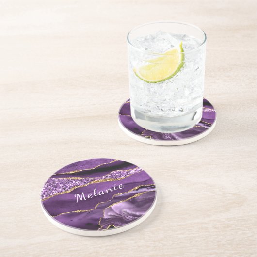 Paarse gouden ronde Onderzetter met aangepaste naa (Zijkant)