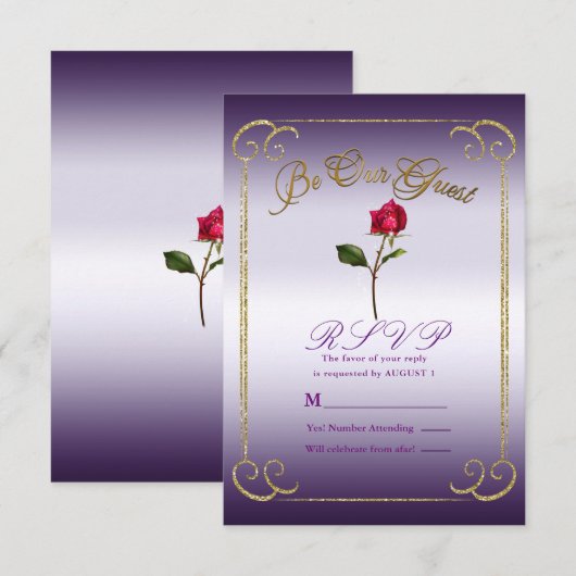 Paarse & Gouden Rood Rose Beauty Wedding RSVP Reag Kaart (Voorkant / Achterkant)