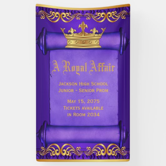 Paarse gouden Royal Crown Banner (Verticaal)