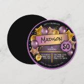 Paarse GOUDEN ROZE Ballonnen 50ste 60ste Verjaarda Kaart (Voorkant / Achterkant)