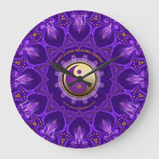 Paarse Gouden Roze Energie Healing Mandala Grote Klok (Voorkant)