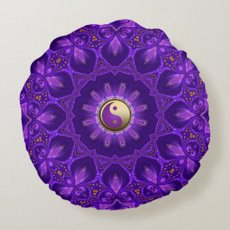 Paarse Gouden Roze Energie Healing Mandala Rond Kussen
