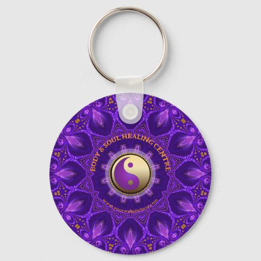 Paarse Gouden Roze Energie Healing Mandala Sleutelhanger (Voorkant)