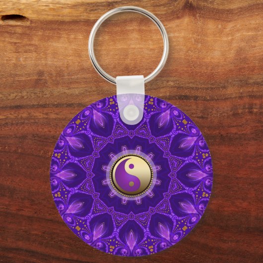 Paarse Gouden Roze Energie Healing Mandala Sleutelhanger (Achterkant)