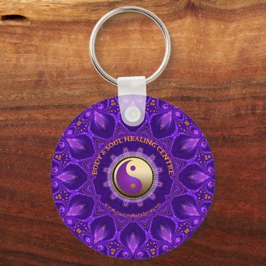 Paarse Gouden Roze Energie Healing Mandala Sleutelhanger (Voorkant)