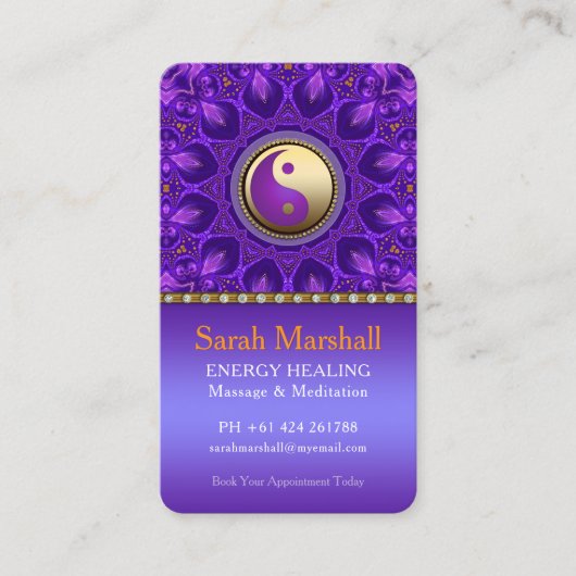 Paarse Gouden Roze Energie Healing Mandala Visitekaartje (Voorkant)